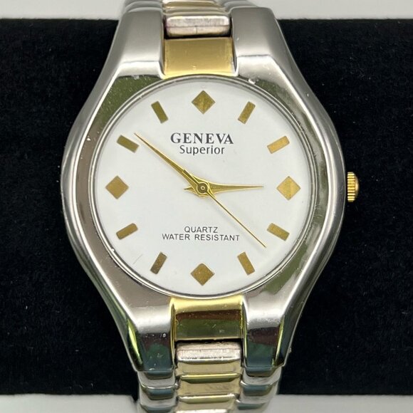 GENEVA Superior Vintage Watch Working Silver Gold White Working - Picture 6 of 8
